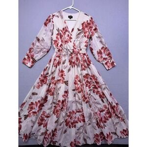 Alexa B Maxi Dress Chiffon Floral Red Gold 4P Womens